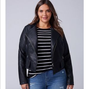 Seamed Faux Leather Moto Jacket by Lane Bryant